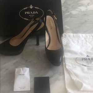 Prada black platform slingbacks